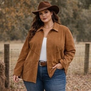 Vintage Faux Suede Leather Jacket Plus 20 W Tan Brown Zip Coat Western Boho